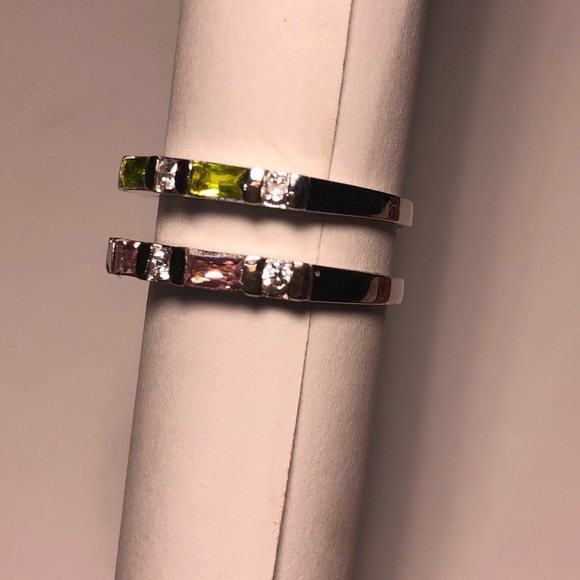 2 Sterling silver rings green and pink stones - Picture 4 of 5